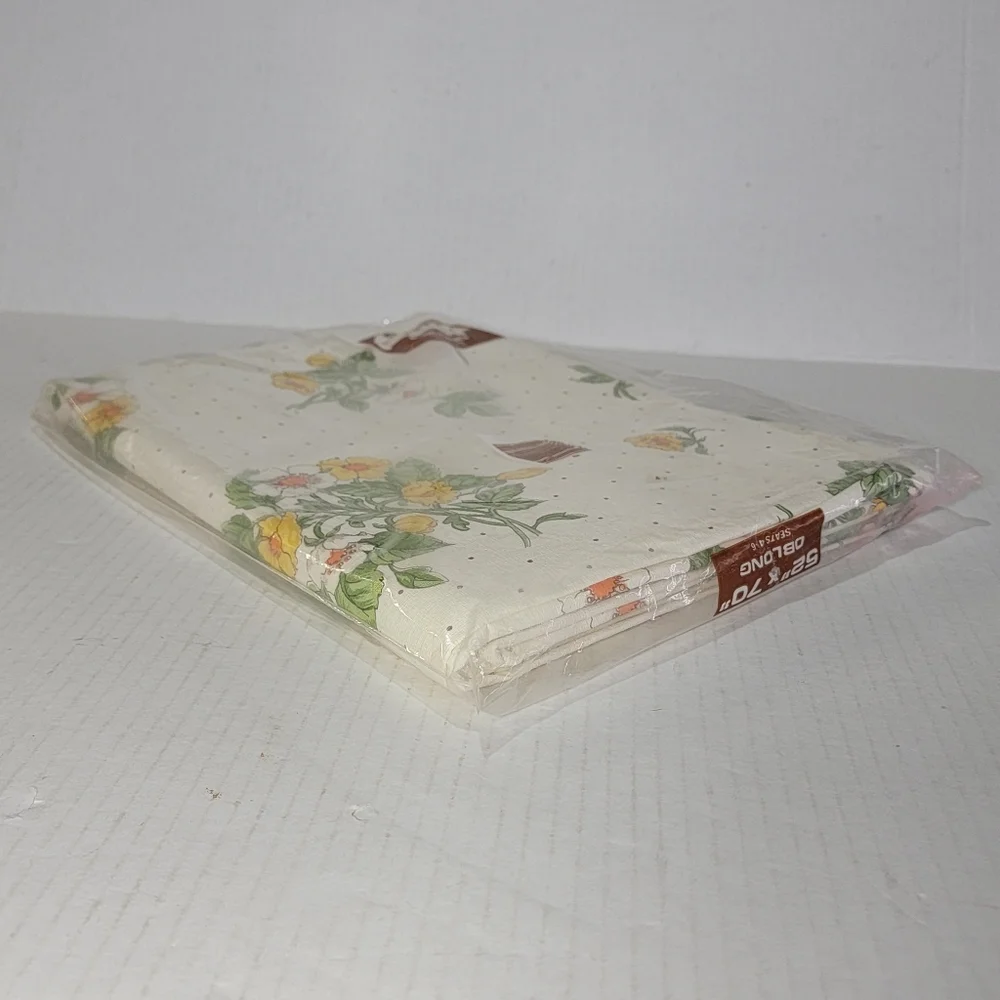 Vinyl Tablecloth Shabby Cottage Chic House and Garden Colors 52 x70 Oblong